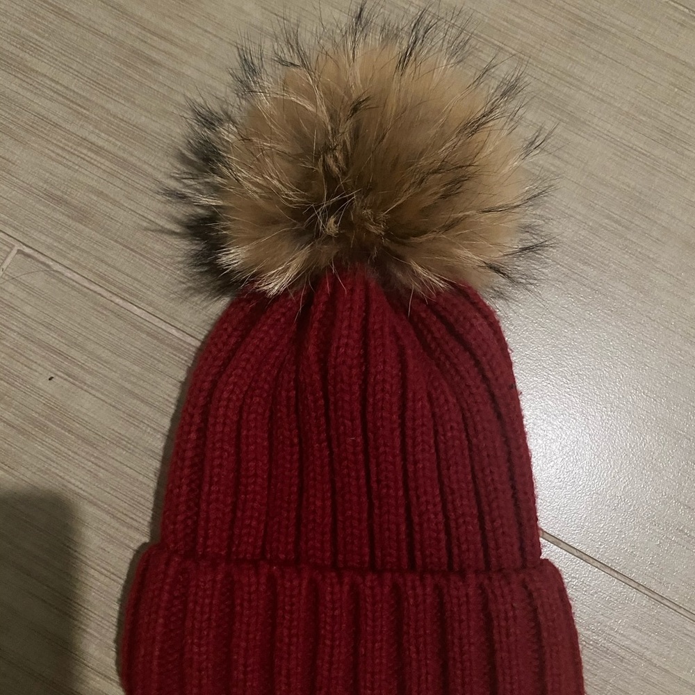 Organic Red beanie with fur
